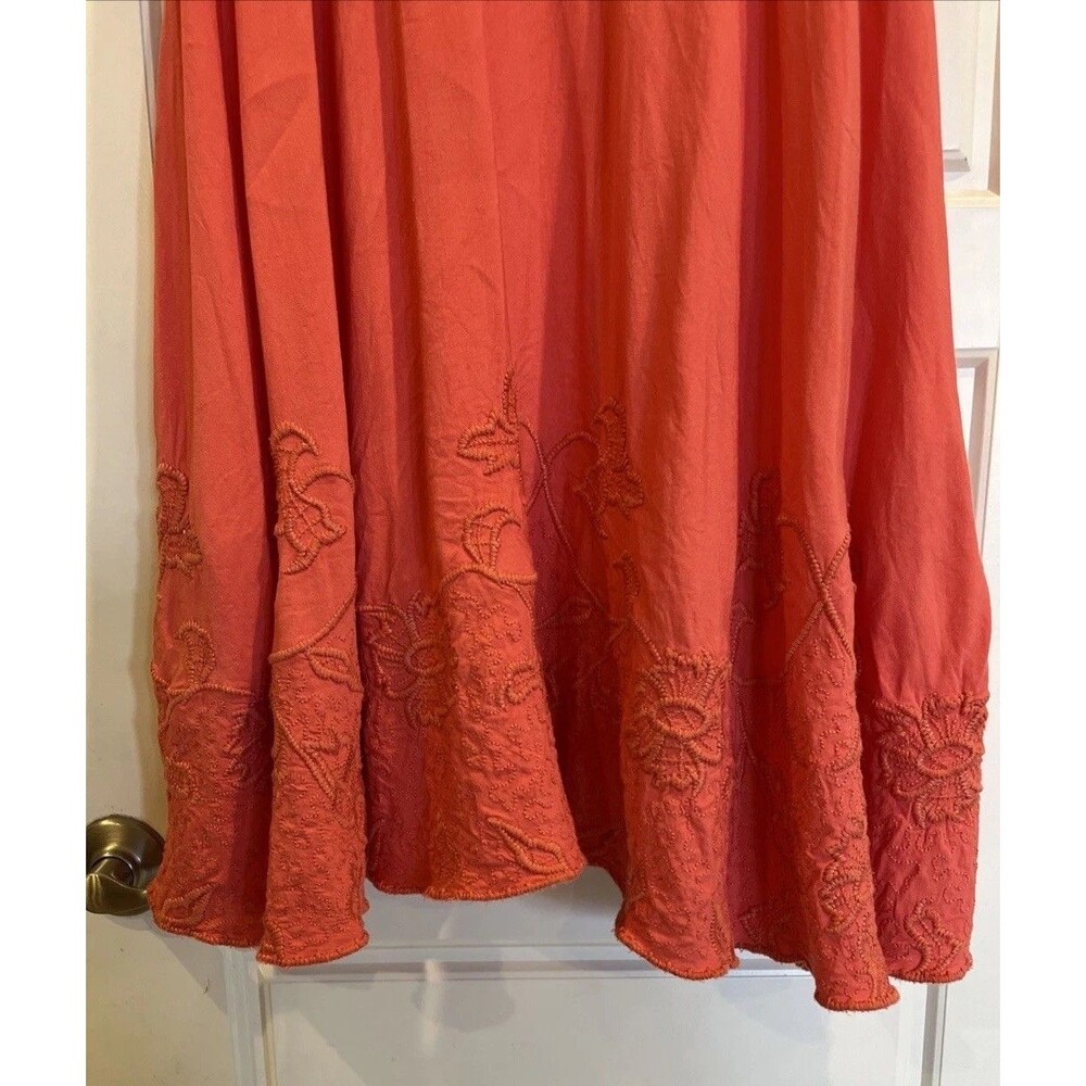 Isaac Micah LIVE! Midi A-line Dress, Size 8, Linen, Embroidery, Peach Pink - Picture 4 of 14